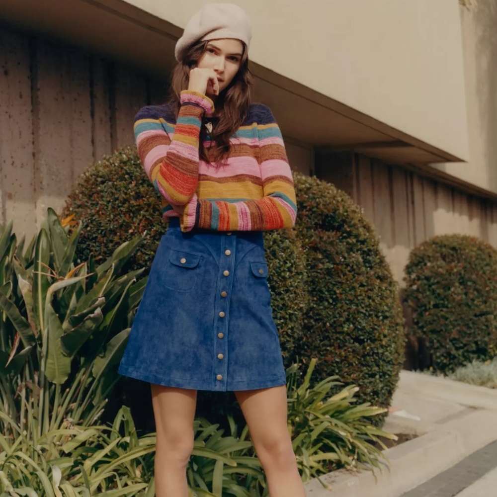 Anthropologie Button Front Suede Mini Skirt NWT $148 Size 10